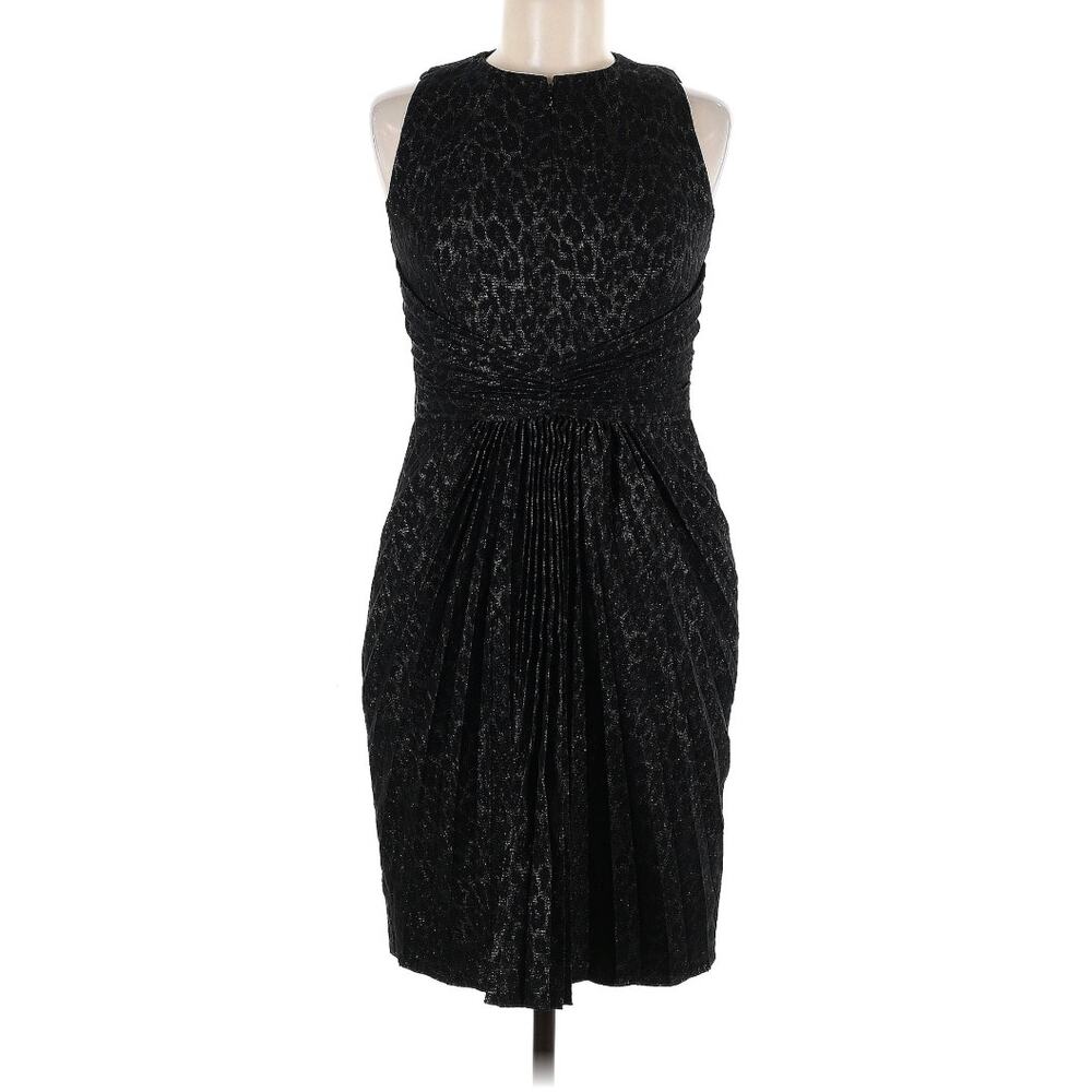 Andrew Gn Black Metallic Animal Jacquard Cocktail Dress Size 8